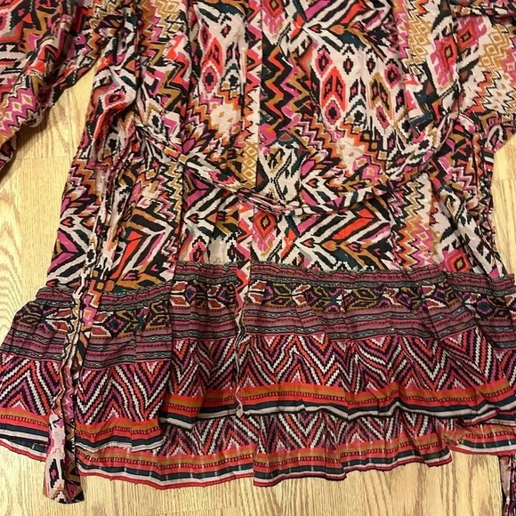 Zara Button Up Tie Waist Colorful‎ Long Sleeve Dress Size Medium - Picture 4 of 9